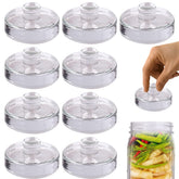 Eleganttime 9-pack glass fermentation weights submerged in brine in a wide-mouth jar