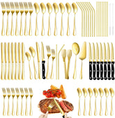 ELIMTEC 69-piece gold flatware with steak knives for elegant dinners