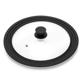 ELKKNOVE universal lid on pot; snug coverage across multiple sizes.