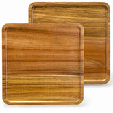 Elsjoy two-piece acacia square tray set shows natural grain for elegant charcuterie displays.