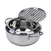 Elvaesther Deep Fryer Pot with thermometer for precise oil temperature monitoring.