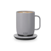 Ember Mug 2 gray sleek design keeps beverages warm on your desk.