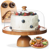 Emojoy bamboo cake stand with 11 inch diameter and dome keeps desserts visible and fresh