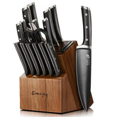 Emojoy knife set with acacia block, durable display for everyday prep