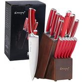 Emojoy knife-set with wood block in front view showing organized storage and quality craftsmanship.