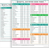 Empowered Cooks Cathy Yoder air fryer cheat sheet magnet on fridge for quick temps and times.