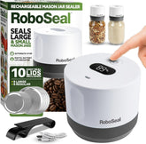 EMSON RoboSeal seals a regular-mouth mason jar to lock in freshness with one touch.