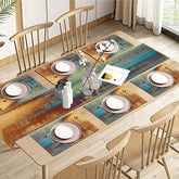 Emvency blue orange table runner on a dining table adds bold color and daily elegance.