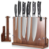 ENOKING magnetic knife block front view with built in sharpener for easy edge maintenance.
