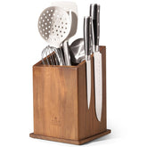 ENOKING magnetic knife holder in acacia wood, front view showing the clean display