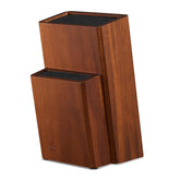 ENOKING universal knife block on counter with acacia wood base keeps blades organized.