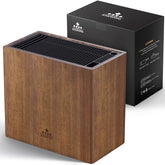 ENOKING XXL Acacia Knife Holder on countertop showing blade access and organization