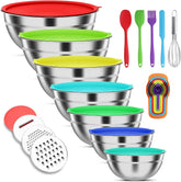 ENVTEK seven-piece mixing bowls set neatly nested for space-saving organization