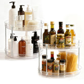 EODELLY 2-Pack 2-Tier Lazy Susan rotates to reach back-of-cabinet spices.