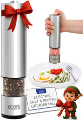 Eparé electric grinder with metal body and LED light for precise seasoning
