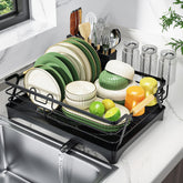 Epicano dish drying rack on countertop in black for neat, space-saving drying.