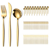 ERVILO 60-piece gold silverware set in a mirror finish for elegant dining occasions.