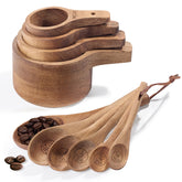 Esie Houzie 10pc measuring cups set in acacia wood for precise dry ingredient measuring.