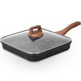 ESLITE LIFE 11-inch divided grill pan with lid for versatile indoor cooking and easy meal prep.