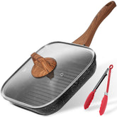 ESLITE LIFE 11 inch grill pan with lid for even searing and easy cleanup.