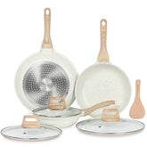 ESLITE LIFE nonstick ceramic frying pan set with lids captures quick egg cooking and easy cleanup.