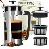ESPRO P5 double microfilter delivers grit-free, smooth coffee.