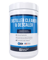 Essential Values distiller cleaner descaler powder shown for mineral buildup removal