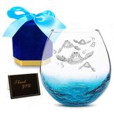 Etchpress sea turtles wine glass with turquoise crackle for coastal entertaining