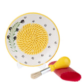 Evanilife handmade ceramic garlic grater in honey yellow for easy garlic and ginger prep.