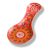EVANILIFE orange handmade spoon rest, top view for clean counters.