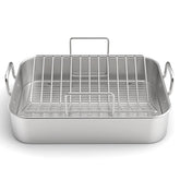 EWFEN stainless steel roasting pan top view shows a spacious 17x13 inch area.