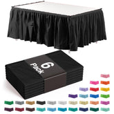 Exquisite black ruffle table skirt covers a 14ft table with elegant drape.