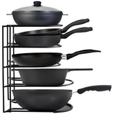 Extreme Matters 5-tier pot-pans storage rack keeps cookware organized and accessible.