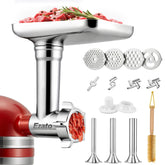 Ezato meat grinder attachment on KitchenAid hub for smooth, efficient grinding.