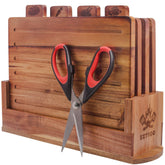 EZTICO acacia cutting board with stand for neat prep and serving.
