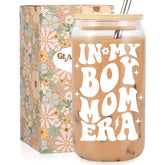 Fairy’s Gift Boy Mom Era 16 oz iced coffee cup with lid and straw for busy mornings.