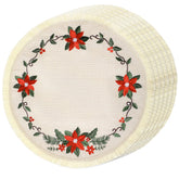 Fanfanwin round Christmas placemats with poinsettia embroidery for festive tables.