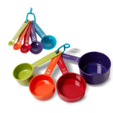 Farberware measuring cups and spoons in a colorful nesting set for precise baking prep.