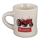 Farmall stoneware diner mug with white glaze and red tractor image, ideal for coffee.