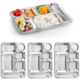 Fasmov rectangular divided dinner tray top view, four trays, ideal for portion control and organized meals.