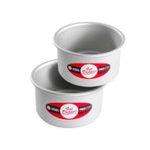 Fat Daddio's anodized round cake pan top view showing durable construction and smooth release.