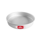 Fat Daddio's round cake pan exterior highlights 11x2 size for even, consistent baking.