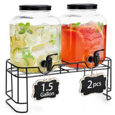 FavorFlavor 2-pack 1.5-gallon glass dispensers with stand for a neat party beverage setup