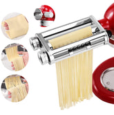 FavorKit pasta attachment front view shows sturdy metal construction for fresh pasta at home.