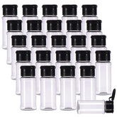 FEOOWV 25Pcs empty spice bottles in black with 75 ml capacity for pantry organization.