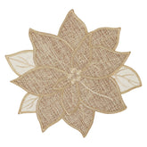 Feuille poinsettia burlap placemats add festive warmth and heat protection for your round table.