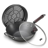 FGJ Wok 13-inch flat-bottom with lid for even heating and versatile cooking