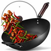 FGJ 13-inch wok with flat bottom for quick, even heating.