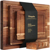 Fibogollo Acacia cutting board large with juice groove keeps countertops clean