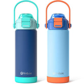 Fimibuke kids bottle with 2-in-1 lid and pop-open mechanism for easy sipping.
